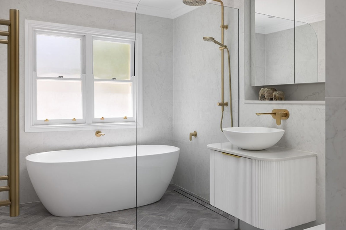 Bellevue Hill Bathroom Transformation: Herringbone Tiles & Bianco Carrara