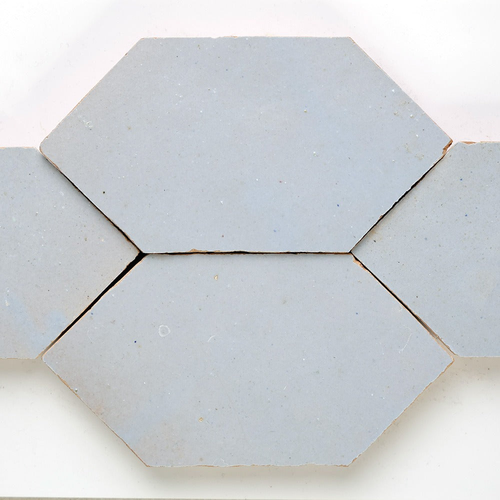 Zellige Honeycomb Moroccan Handmade Tiles in Light Blue, Glazed finish