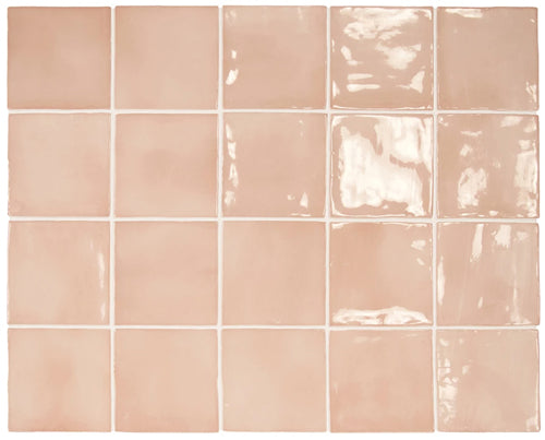Manacor Series Spanish Handmade Wall Tile in Pink, Gloss finish