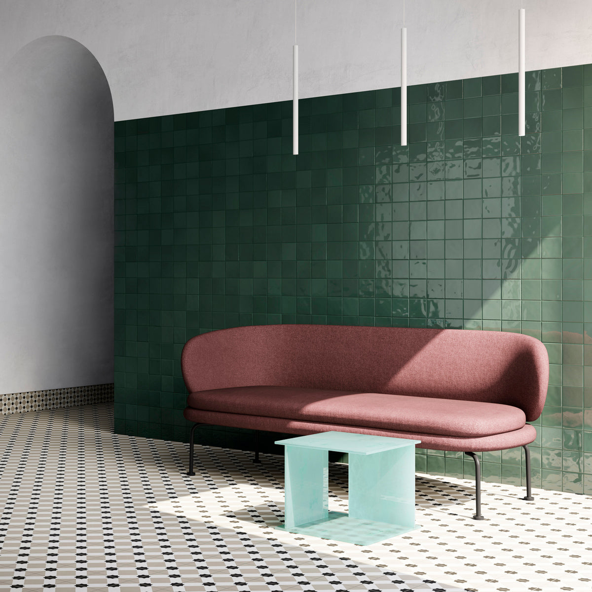 Retromix Series Glazed Porcelain Tile in Amber Yellow, Emerald Green, Lava Red, Moss, Terra Ross, Pink, Teal & White, Gloss finish