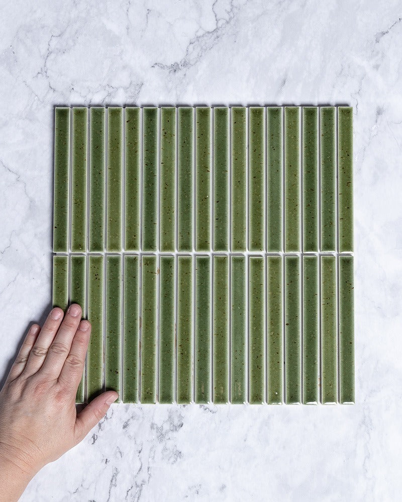 Kazoku Sapporo Green Speckle Japanese Hand Glazed Finger Mosaics