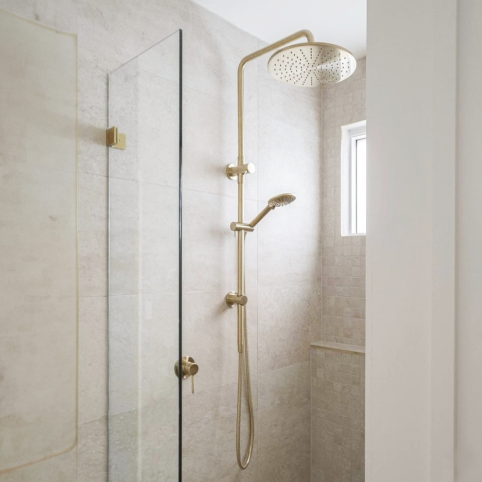 Round Combination Shower Rail 200mm Rose, Three Function Hand Shower | Meir