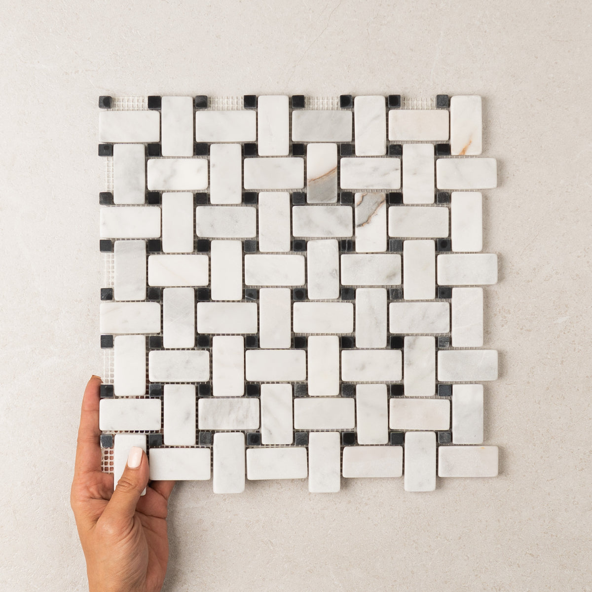Carrara Basketweave Marble Mosaic | Tumbled & Honed Natural Stone