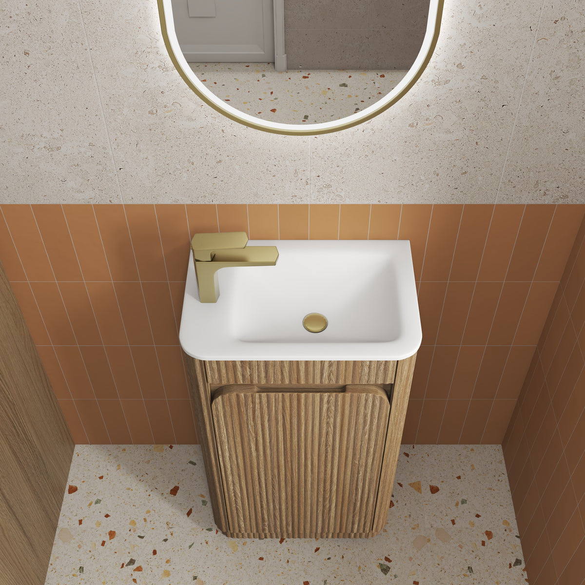 Aulic Mini Hartelle Fluted Floor Standing Vanity 470mm - Harvest Oak | Aulic