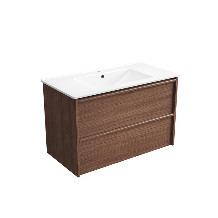 Aulic Venetta Framed Wall Hung Vanity 900mm Walnut — Crystal Ceramic Top | Aulic