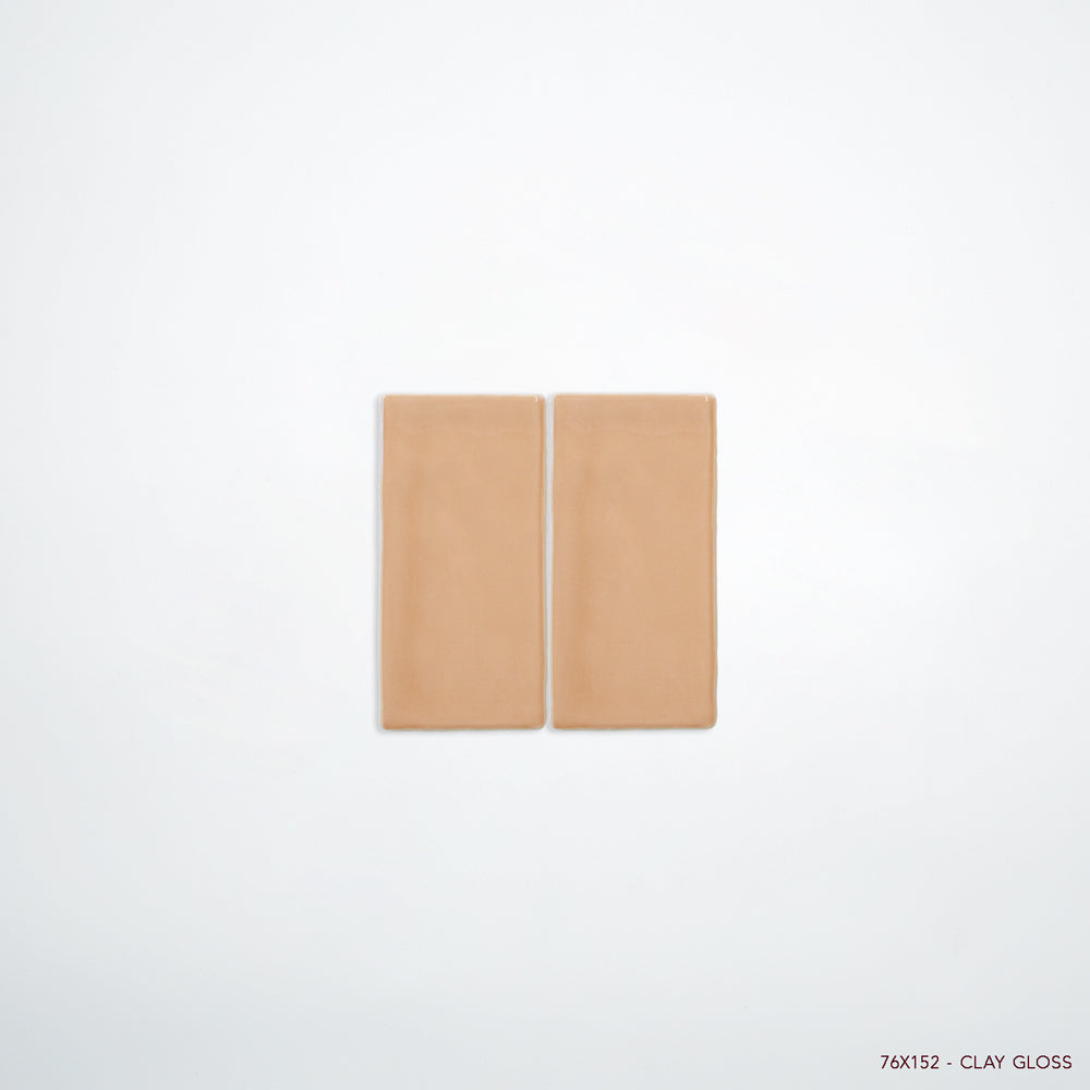 MANO Handmade Look Ceramic Tiles for Bathrooms & Kitchens in Clay, Gloss finish