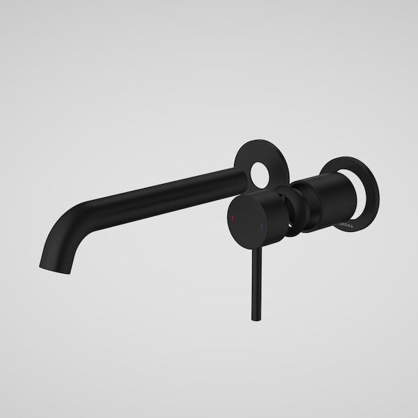 Liano II 210mm Wall Basin/Bath Trim Kit - 2 x Round Cover Plates in Matte Black | Caroma #Colour_Matte Black