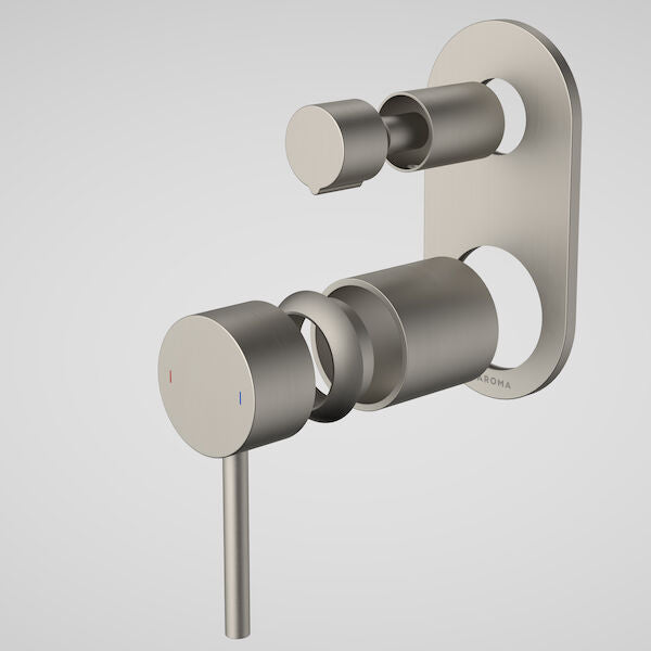 Liano II Bath/Shower Mixer With Diverter Trim Kit - Rounded Cover Plate in Brushed Nickel | Caroma #Colour_Brushed Nickel