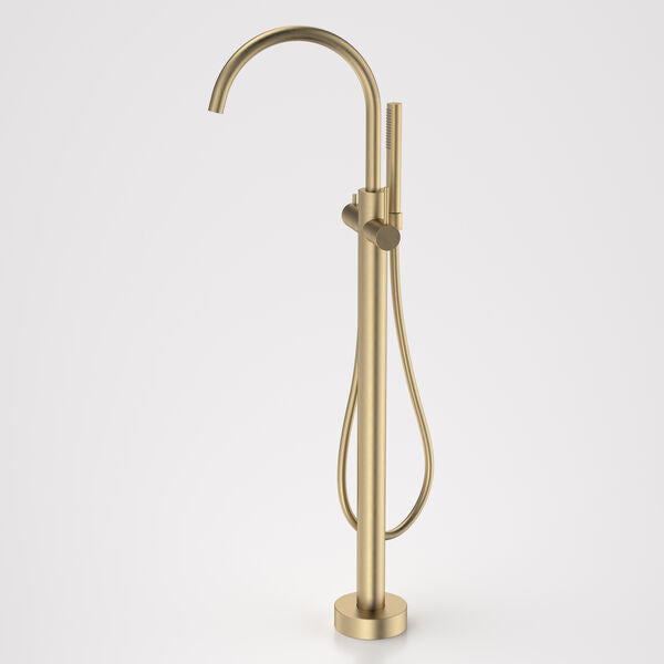 Liano II Freestanding Bath Filler with Hand Shower Complete Kit in Brushed Brass | Caroma #Colour_Brushed Brass