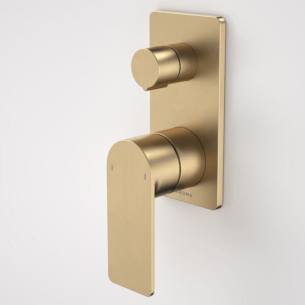 Urbane II Bath/Shower Mixer With Diverter - Rectangular Cover Plate in Brushed Brass | Caroma #Colour_Brushed Brass