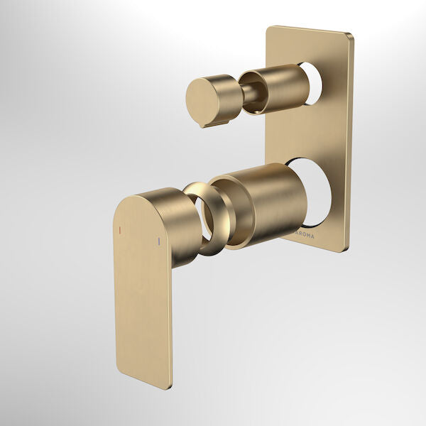Urbane II Bath/Shower Mixer With Diverter Trim Kit - Rectangular Cover Plate in Brushed Brass | Caroma #Colour_Brushed Brass