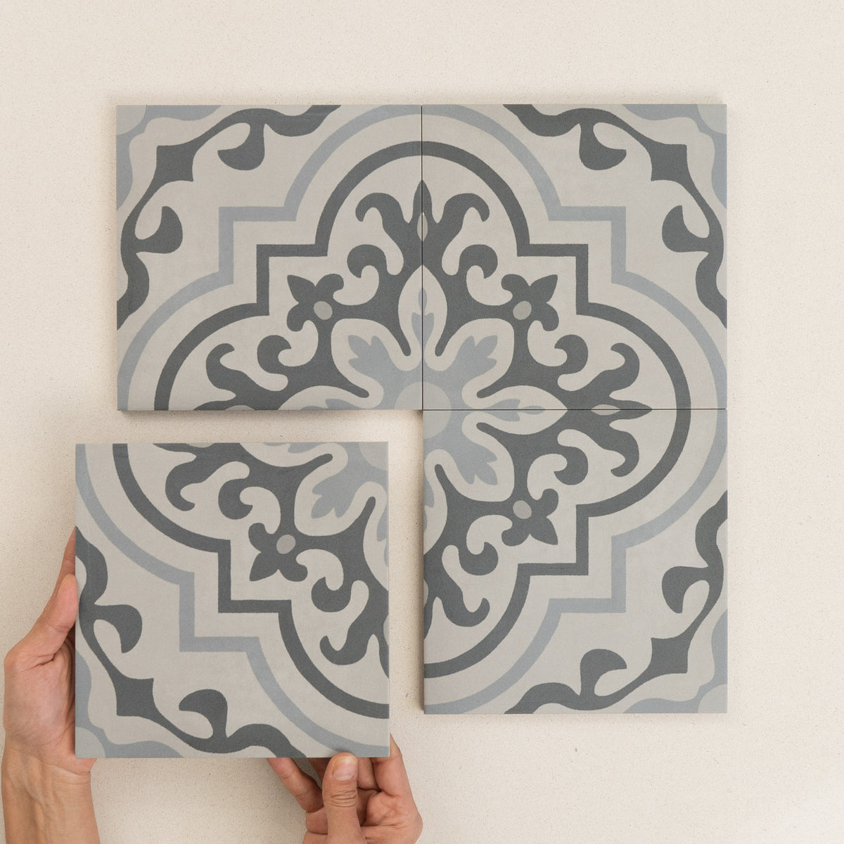Italian D Segni Series Floor & Wall Patterned Tile in Tappeto 10 Carbone Decor, Tappeto 6 Terra Decor, Tappeto 4 Verde Decor, Tappeto 2 Azzurro Decor, Tappeto 11 Osso Decor, Tappeto 12 Osso Decor & Tappeto 8 Grigio Decor, Matt finish