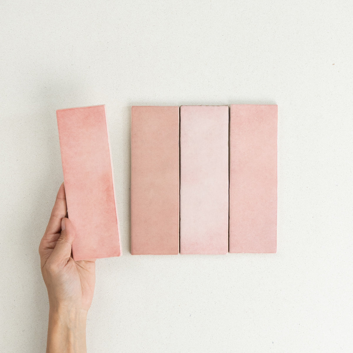Artisan Spanish Subway & Square Wall Tile in Rose Mallow (pink), Gloss finish