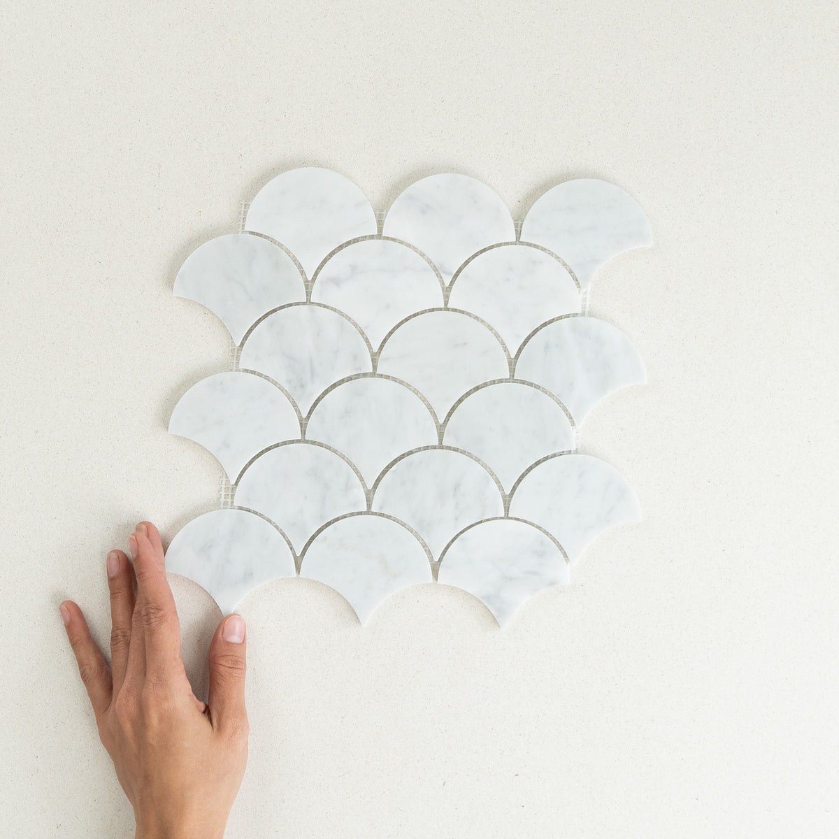 Carrara Fish Scale Marble Mosaic | Tumbled & Honed Natural Stone