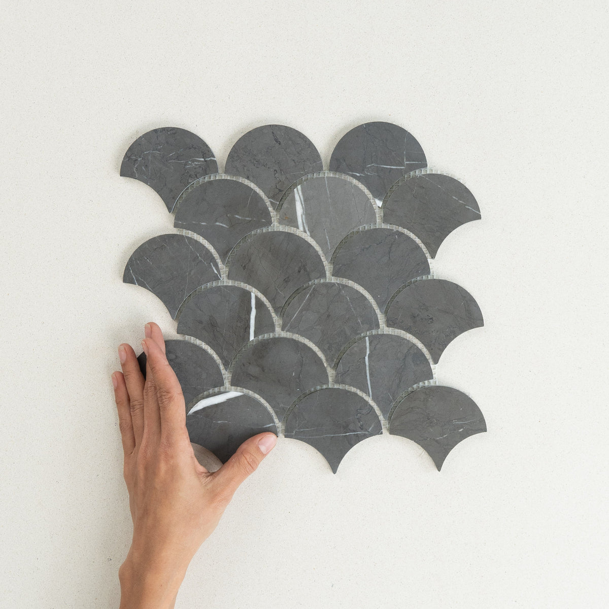 Fishscale Pietra Grey Honed Marble Mosaic