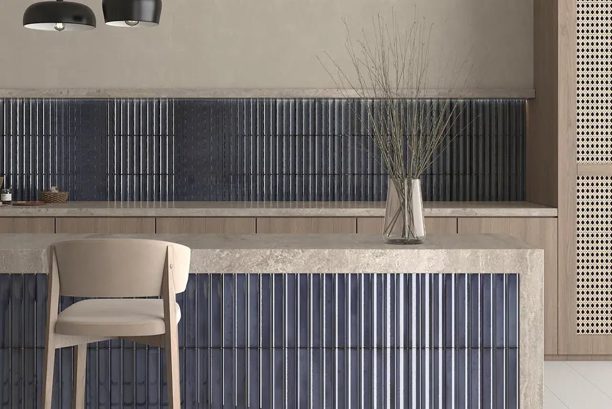 Kanji Series Spanish Porcelain Wall Tile in Caramel, Khaki, Salvia, Snow & Water Blue, Gloss finish