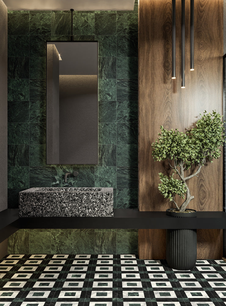 Amici Series Porcelain Floor and Wall Tile in Black, Decor, Green & White, Matt & Satin finish