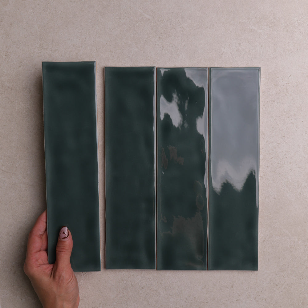 Aura Series Ceramic Wall Tile 75×300 mm in Emerald, Gloss finish
