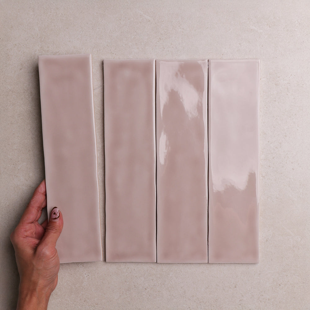 Aura Series Ceramic Wall Tile 75×300 mm in Petal, Gloss finish