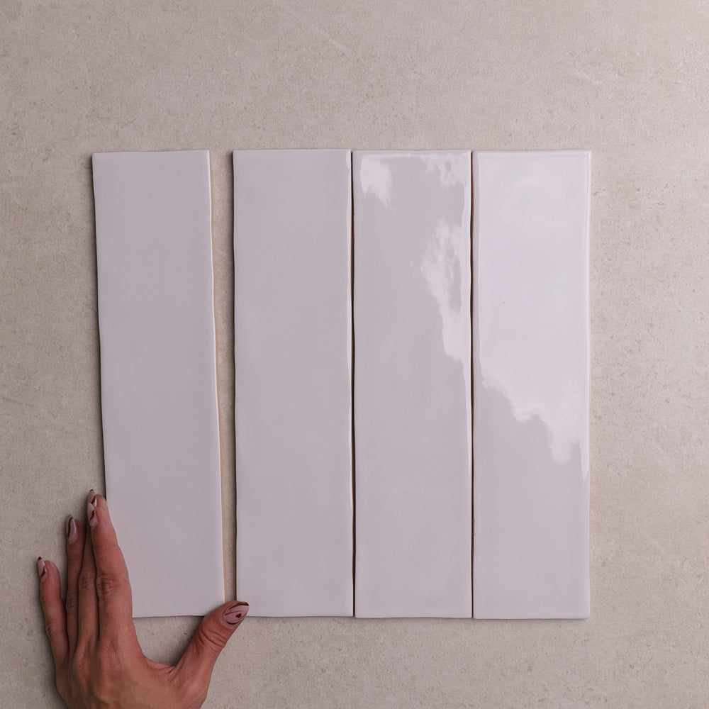 Aura Series Ceramic Wall Tile 75×300 mm in Powder, Gloss finish