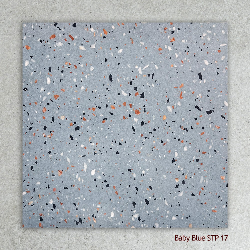 Terrazzo Architectural Range Natural Stone Tile in Baby Blue, Honed finish