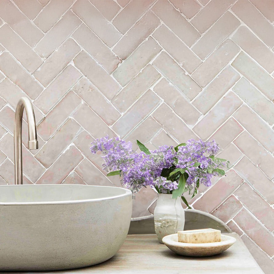 Zellige Bejmat Moroccan Handmade Tiles in Light Blue, Snow, Olive, Beige & Terracotta, Glazed finish