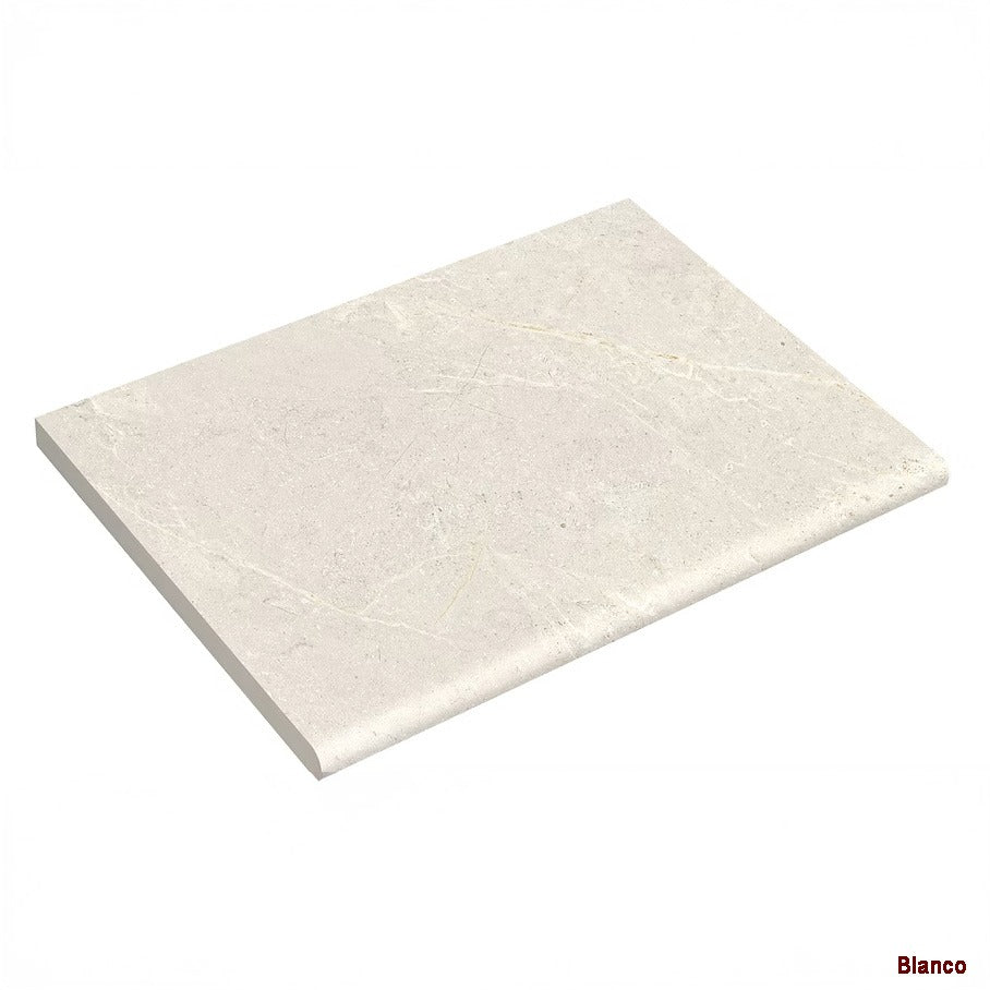 Kavala Stone Look Porcelain Bullnose Tile 400x600 mm in Bianco, Grip finish