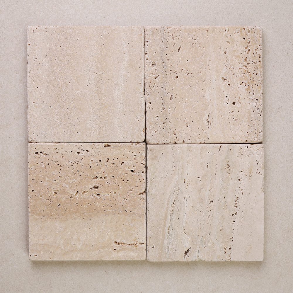 Tumbled Marble Square Natural Stone Tiles 100x100 mm in Crema Trav