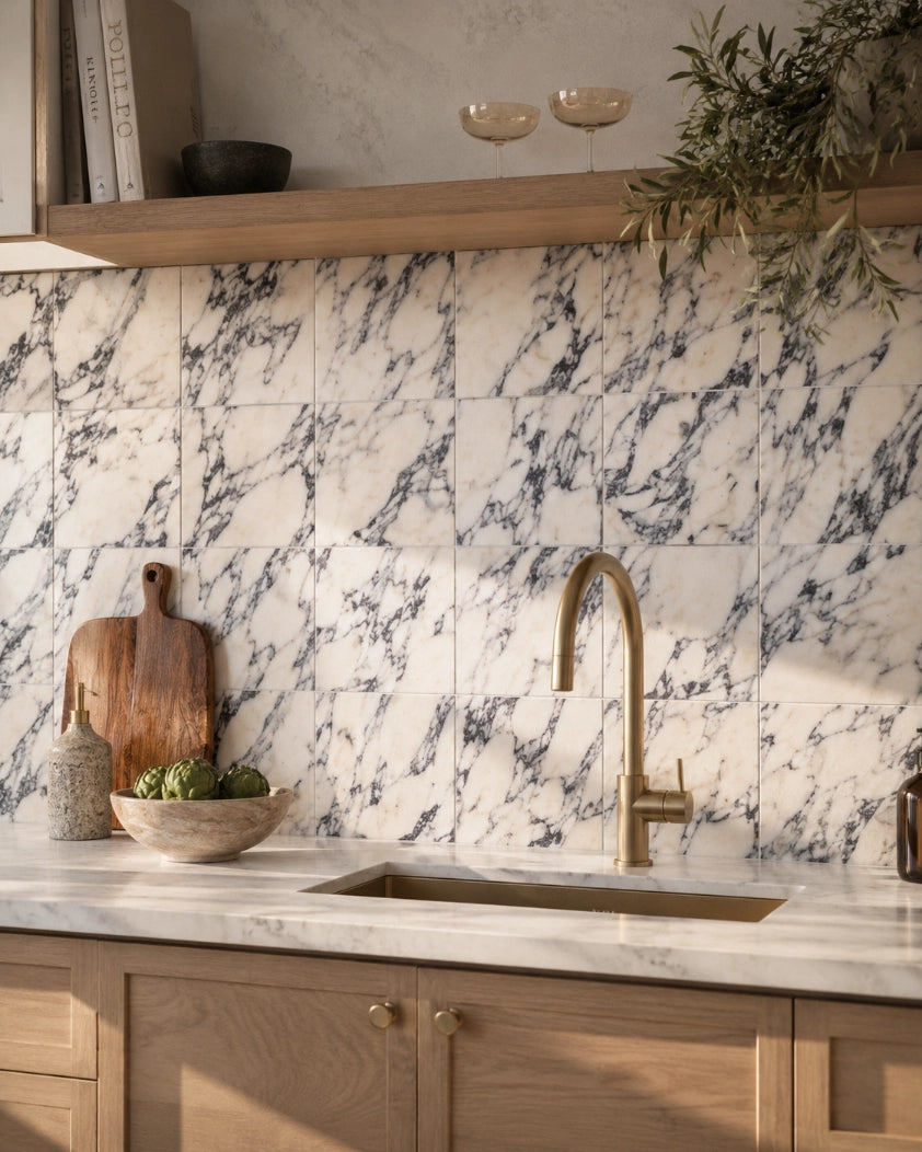 Calacatta Viola Square Marble Tile | Tumbled & Honed Natural Stone