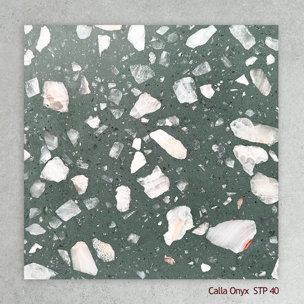 Terrazzo Architectural Range Natural Stone Tile in Calla Onyx, Honed finish