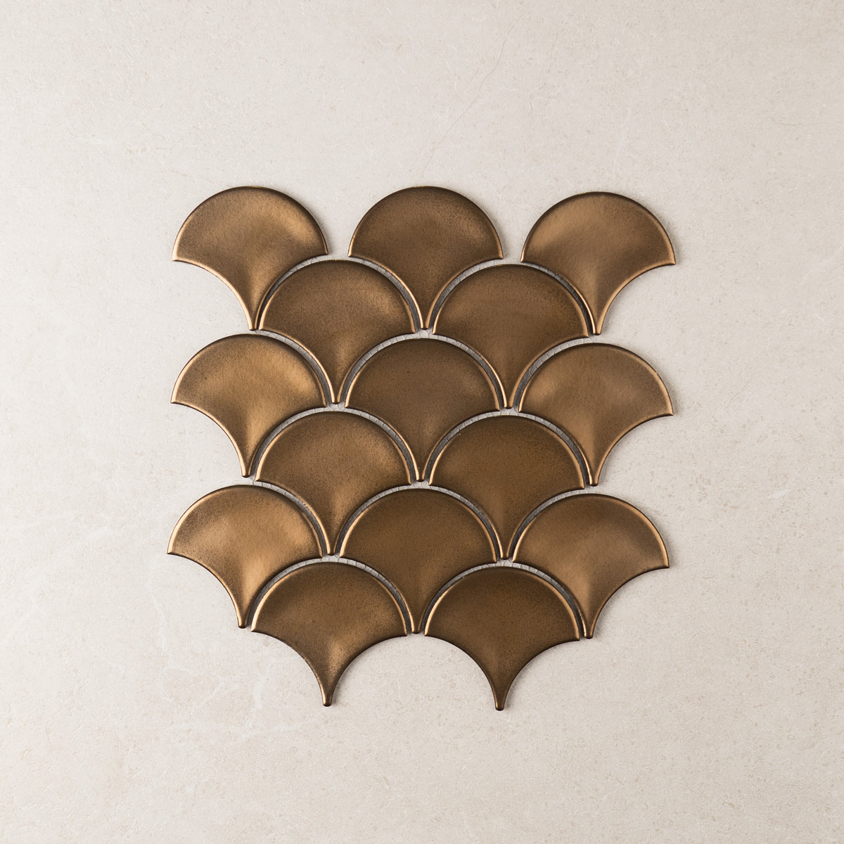 Fishscale Concave Surface Mosaic Wall Tile in Dark Green, Light Green, Bronze, Pink & White, Glazed finish