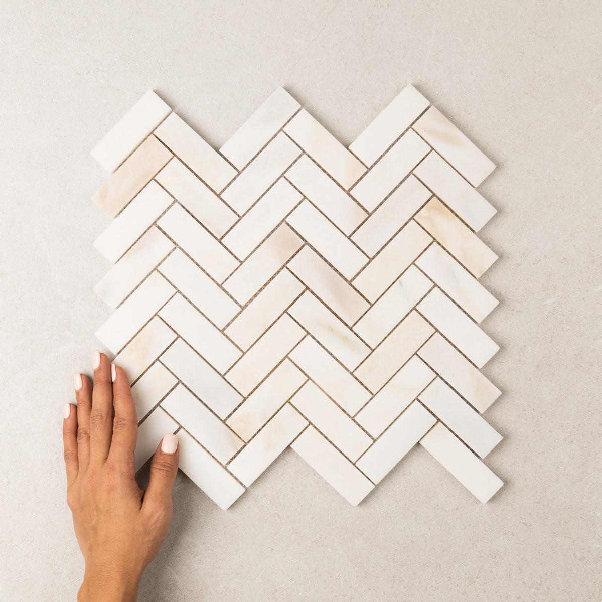 Herringbone Lotus White Marble Mosaic