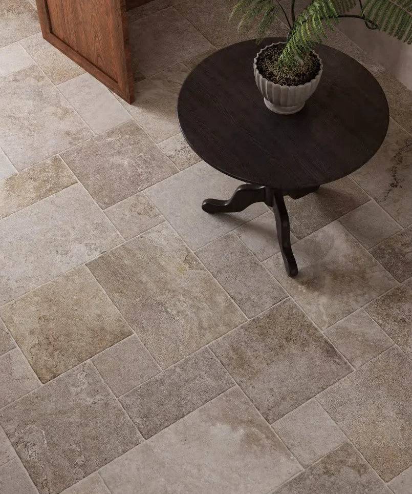 Concord French Pattern Porcelain Tile | Stone Look Modular Paving in Earth