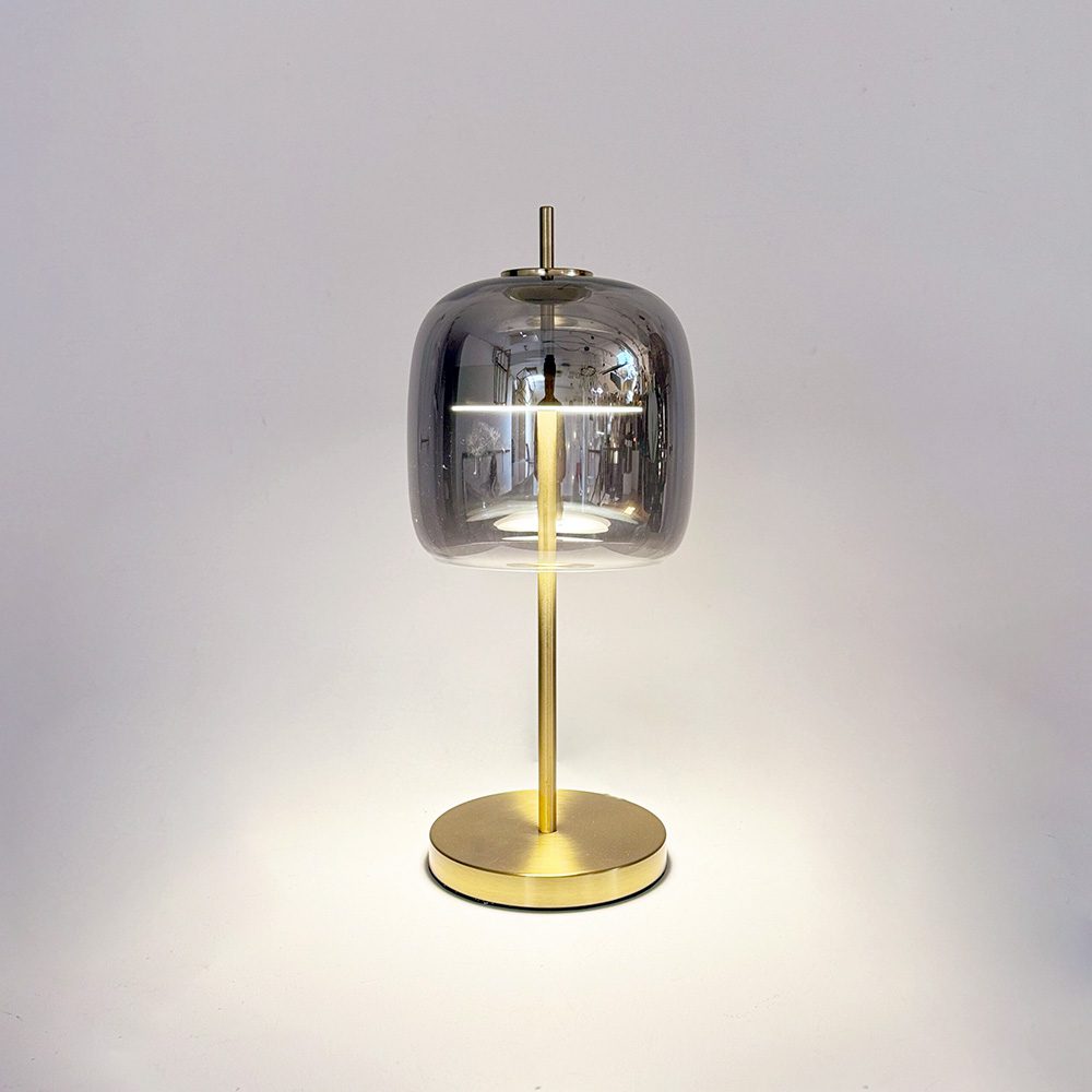 Lunara Doluce Modern Table Lamp in Smoke Glass & Brass Gold