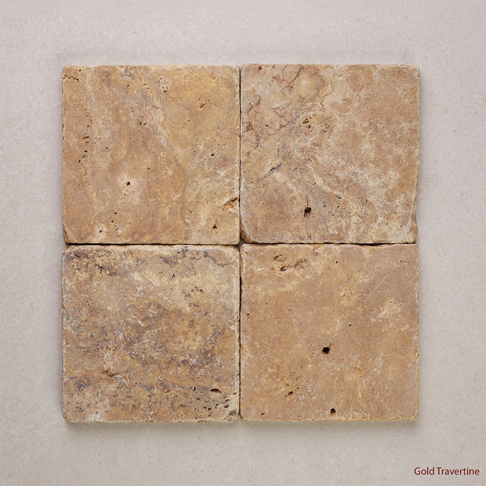 Tumbled Marble Square Natural Stone Tiles 100x100 mm in Gold Trav