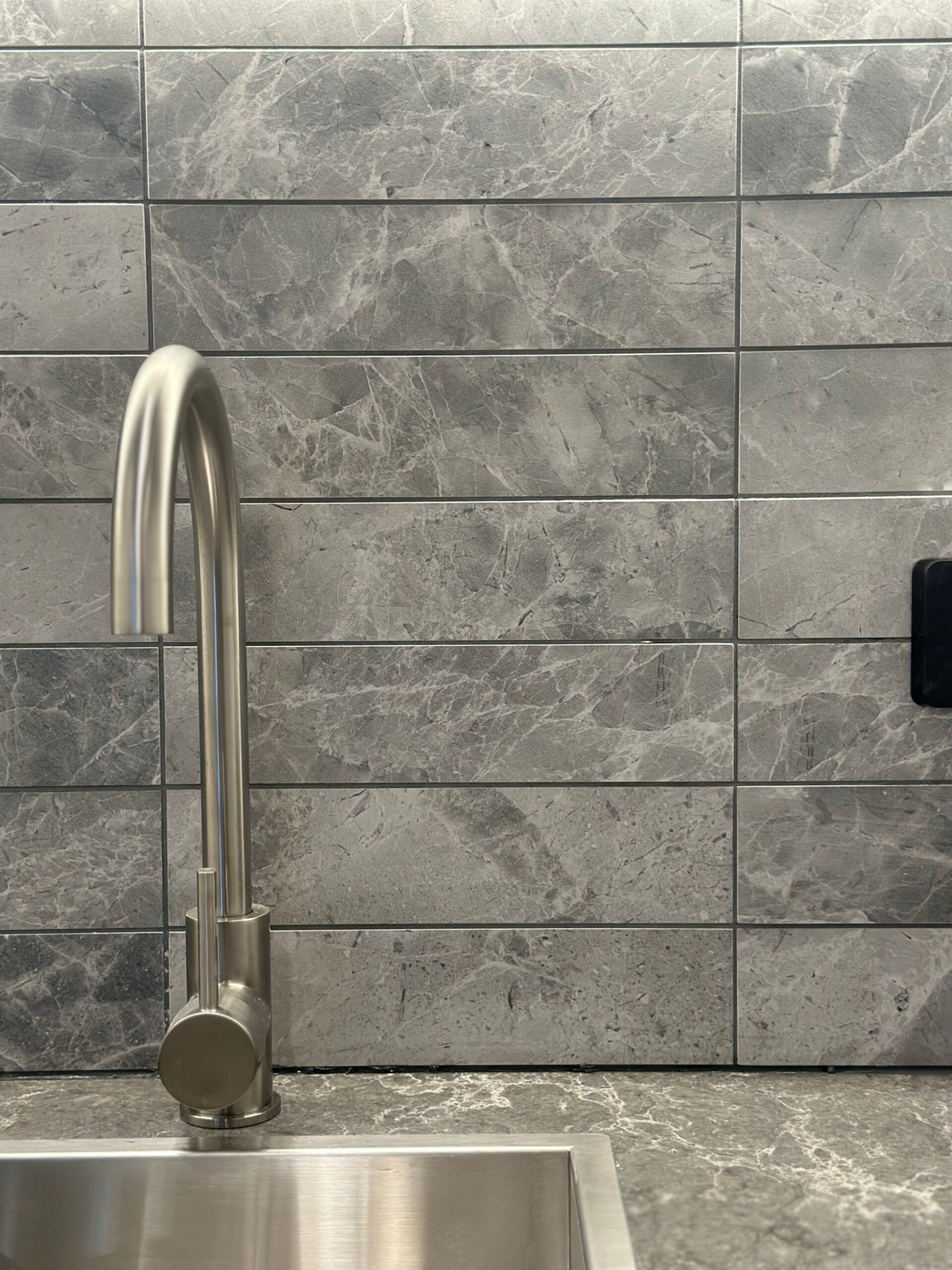 Tundra Marble Look Subway Tile 75x300mm in Blue & Grey, Matt finish