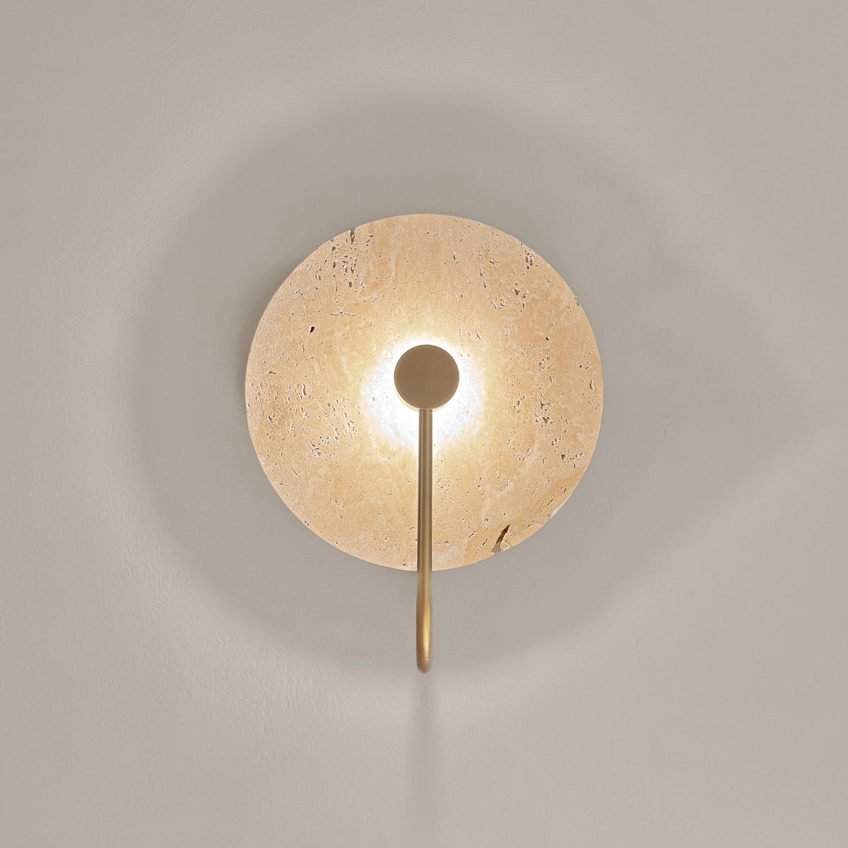 Lunara Helios Wall Light in Travertine and Matte Brass Gold