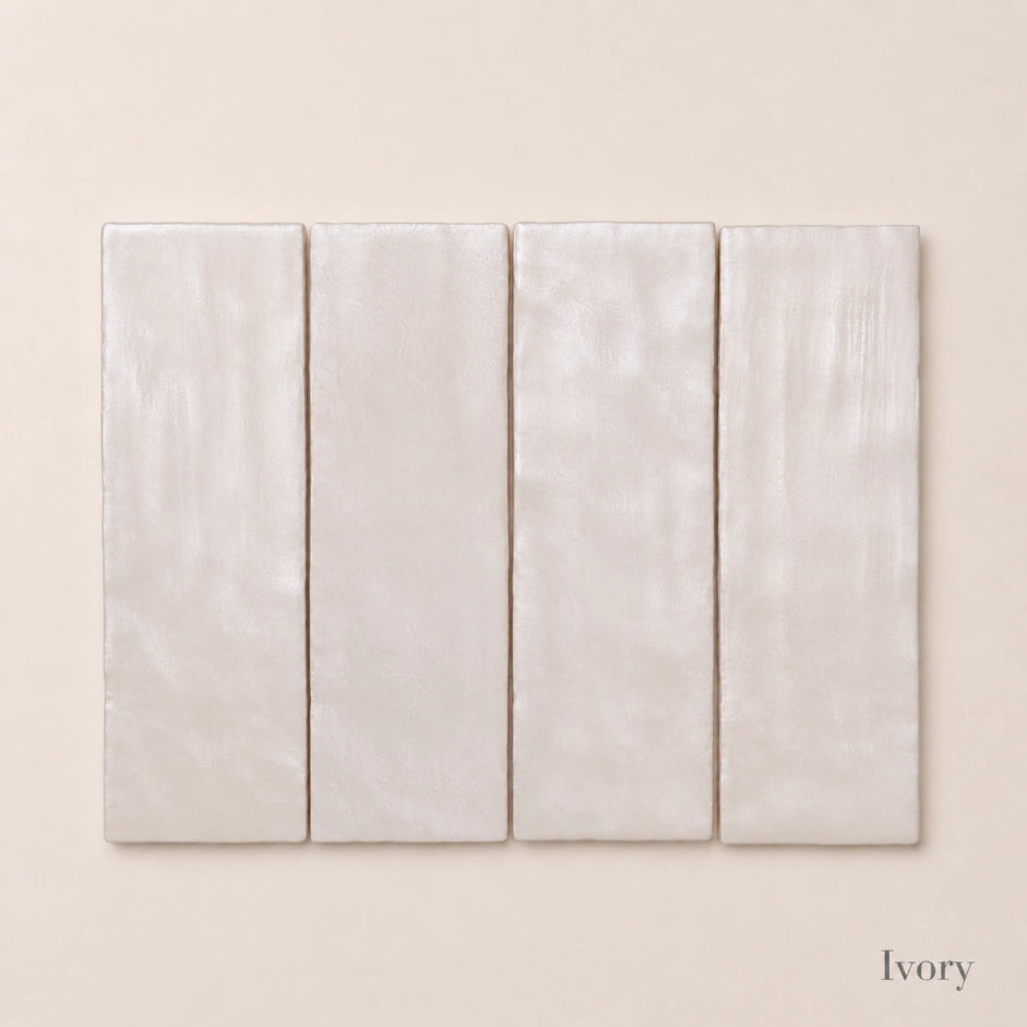Iris Pearlescent Ceramic Wall Tile | Spanish Gloss Wall Tile in Ivory, Pearlescence finish