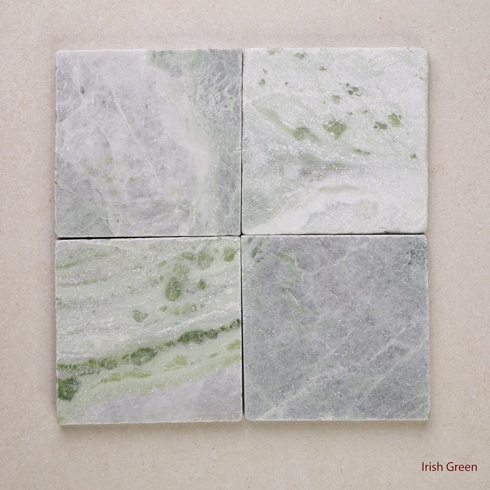 Tumbled Marble Square Natural Stone Tiles 100x100 mm in Irish Green
