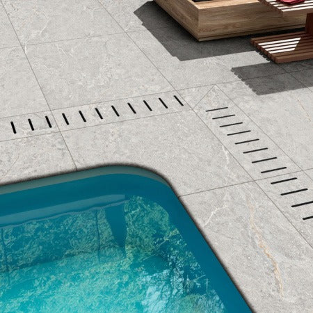 Kavala Stone Look Porcelain Bullnose Tile 400x600 mm in Argento, Bianco & Grigio, Grip finish