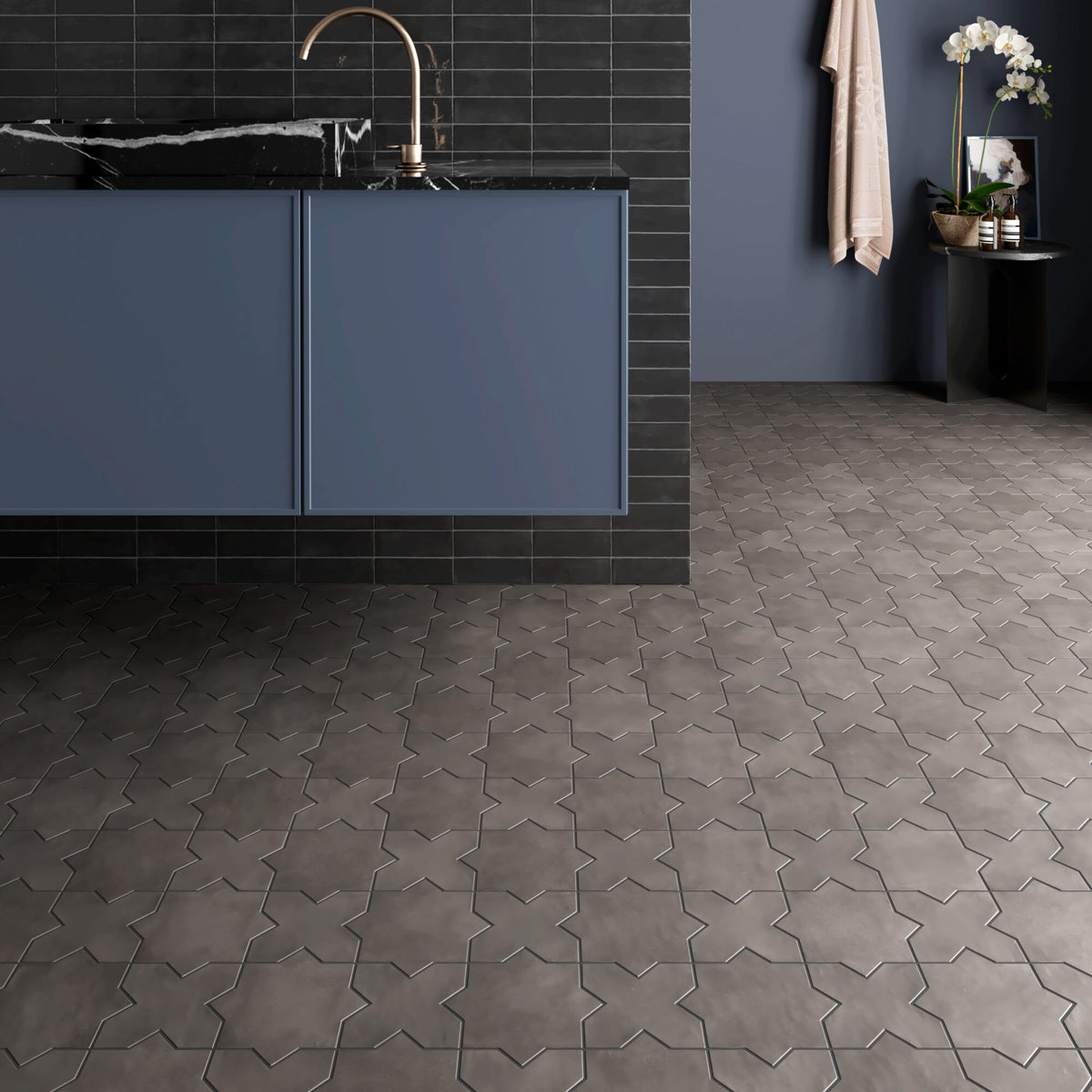 Kasbah Series Porcelain Tile Star in Mud, Matt finish