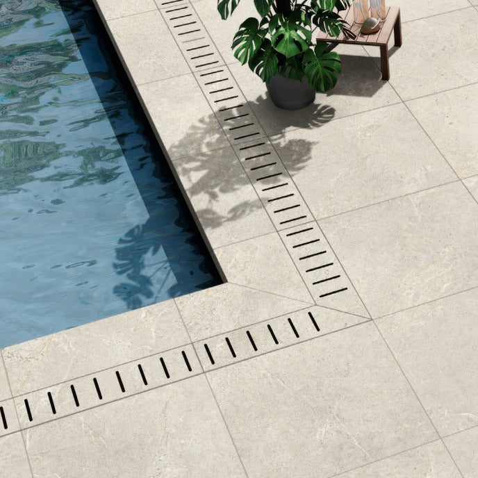 Kavala Stone Look Porcelain Bullnose Tile 400x600 mm in Argento, Bianco & Grigio, Grip finish