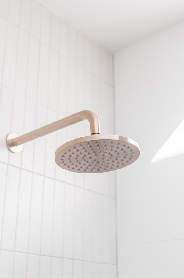Round Wall Shower Curved Arm 400mm in Champagne | Meir