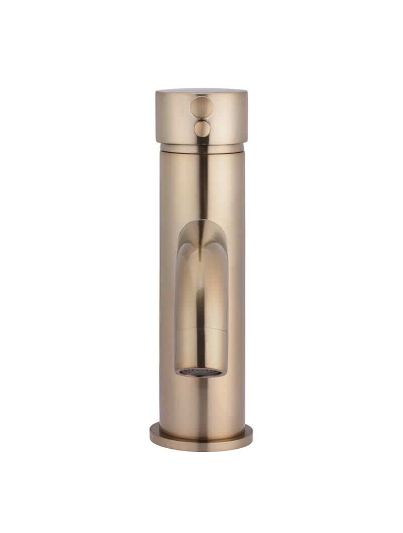 Round Basin Mixer Curved in Champagne | Meir