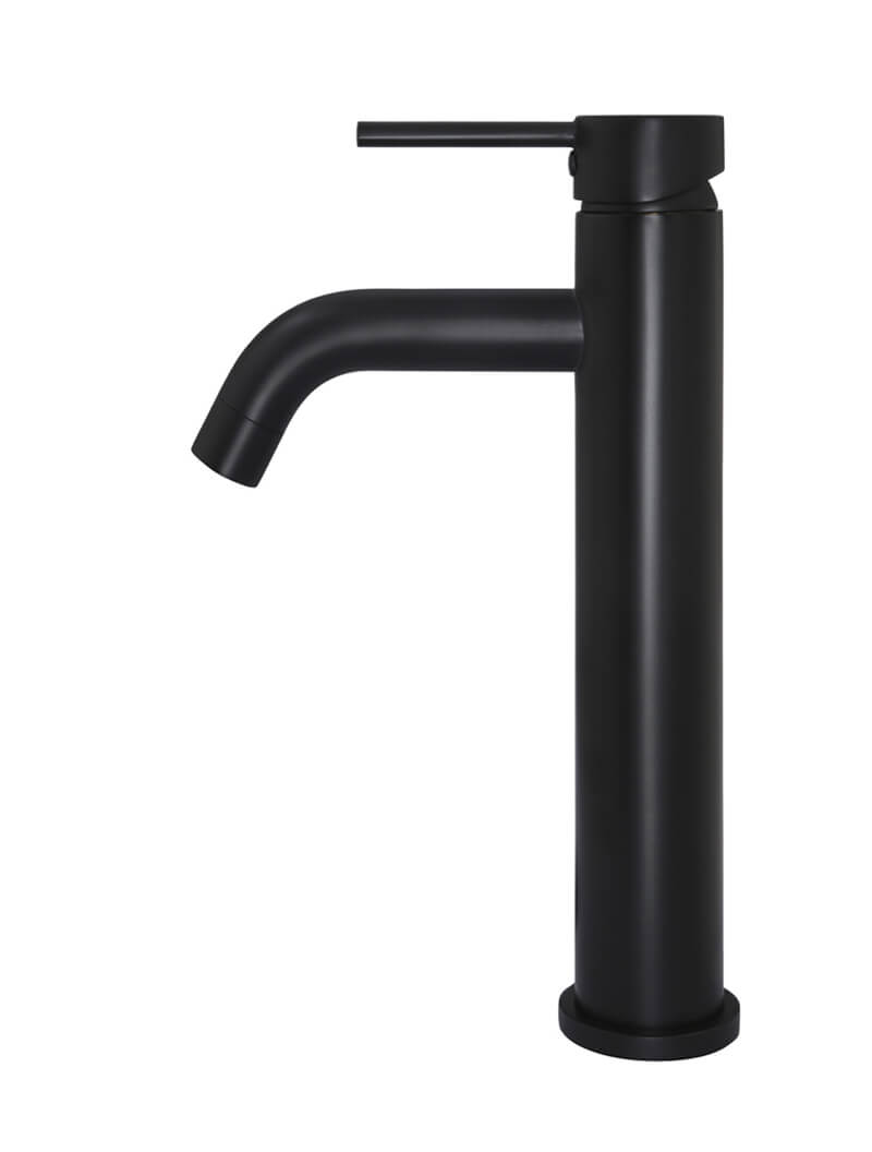 Round Tall Basin Mixer Curved in Matte Black | Meir