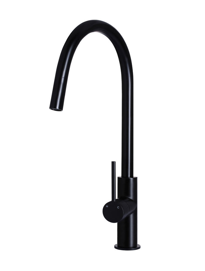 Round Piccola Pull Out Kitchen Mixer Tap in Matte Black | Meir #Colour_Matte Black