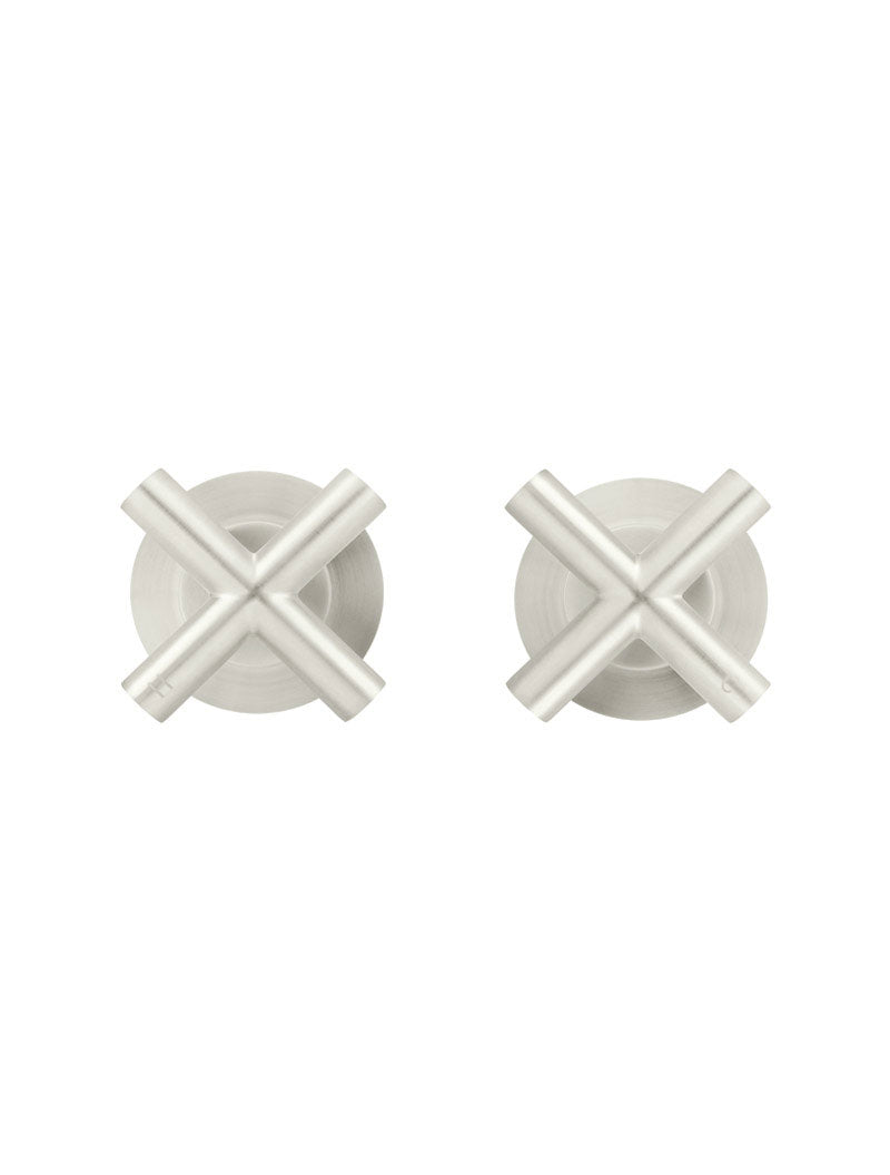 Round Cross Handle Jumper Valve Wall Top Assemblies in Brushed Nickel | Meir