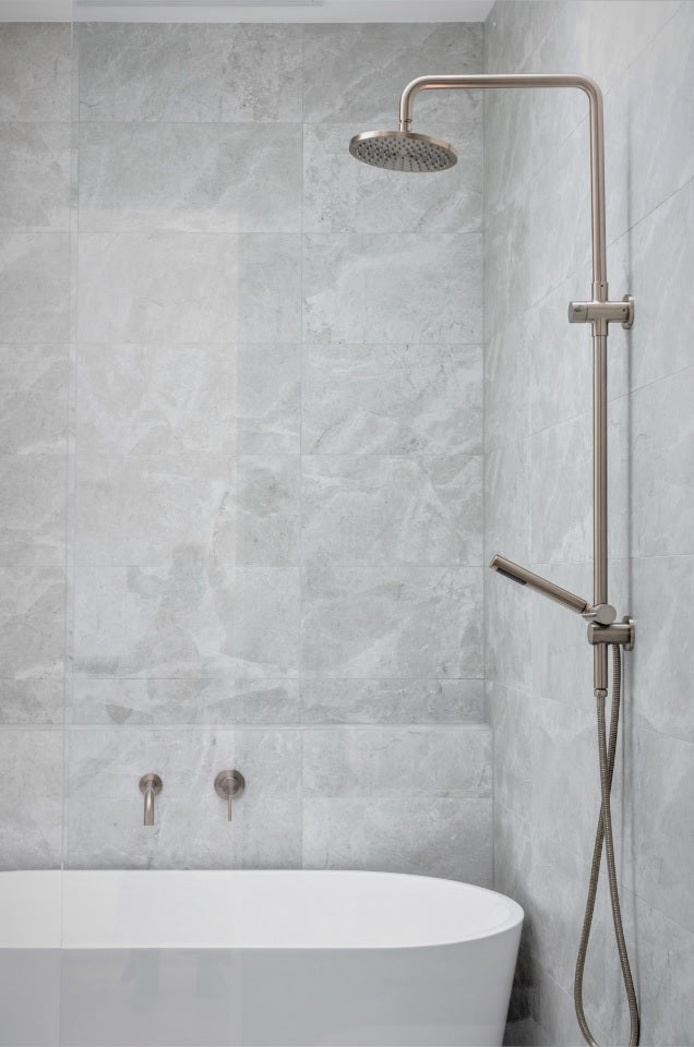 Round Combination Shower Rail, 200mm Rose, Single Function Hand Shower in Champagne | Meir