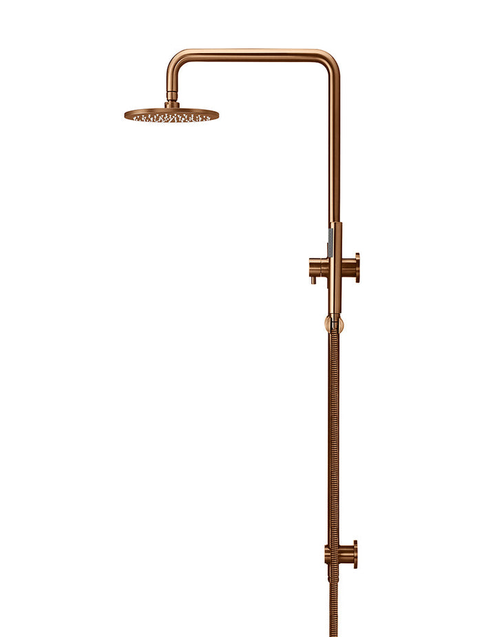 Round Combination Shower Rail, 200mm Rose, Single Function Hand Shower in Lustre Bronze | Meir #Colour_Lustre Bronze