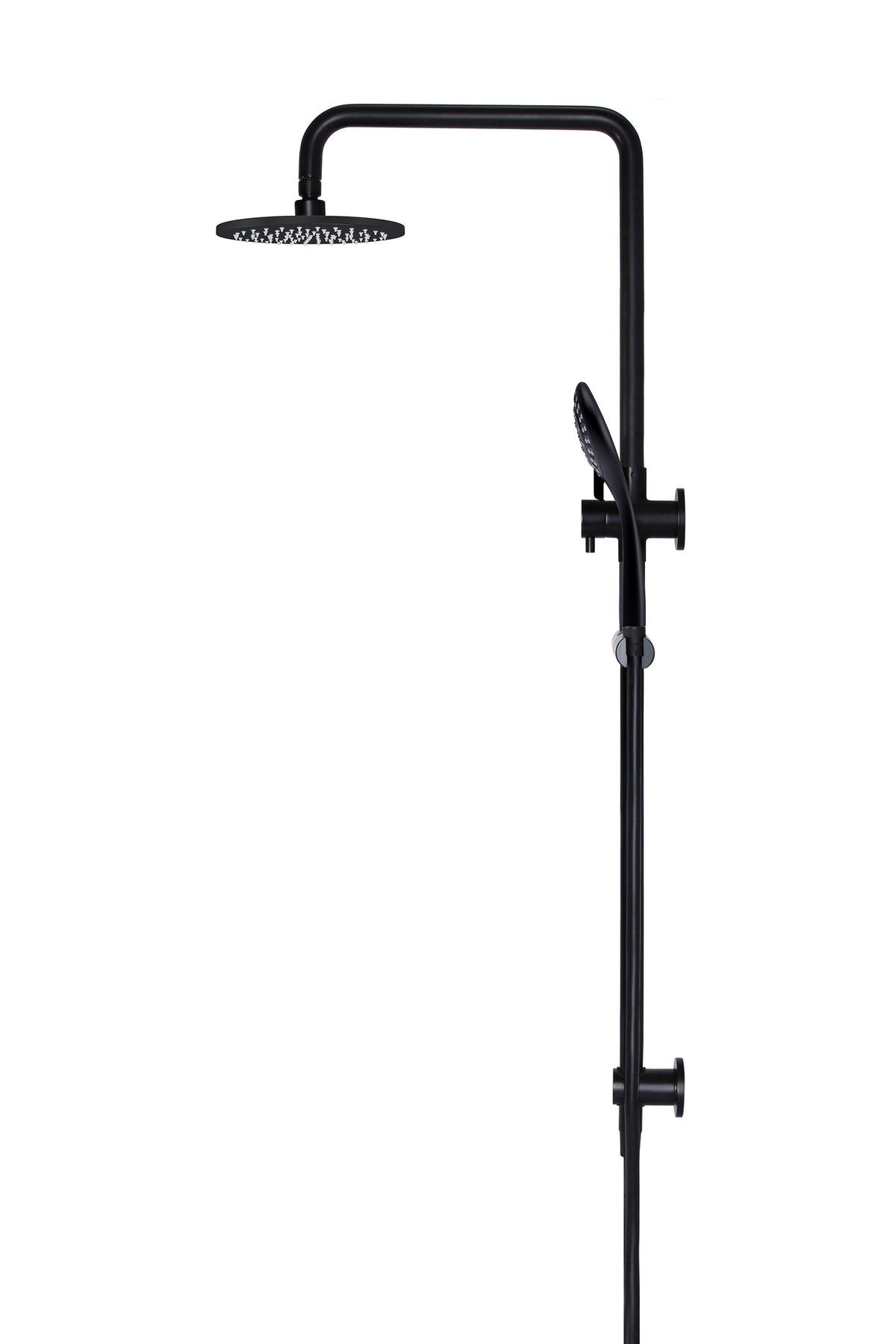 Round Combination Shower Rail 200mm Rose, Three Function Hand Shower in Matte Black | Meir